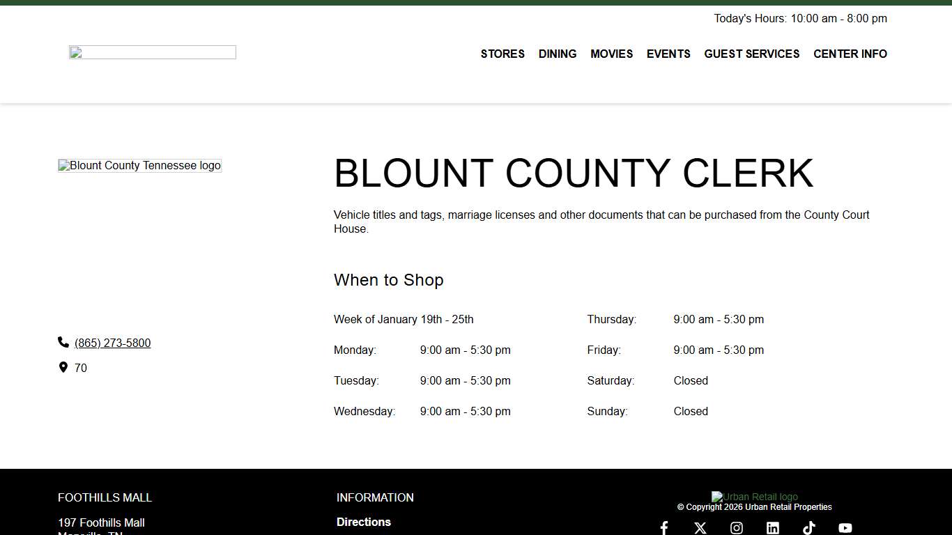 BLOUNT COUNTY CLERK | Foothills Mall